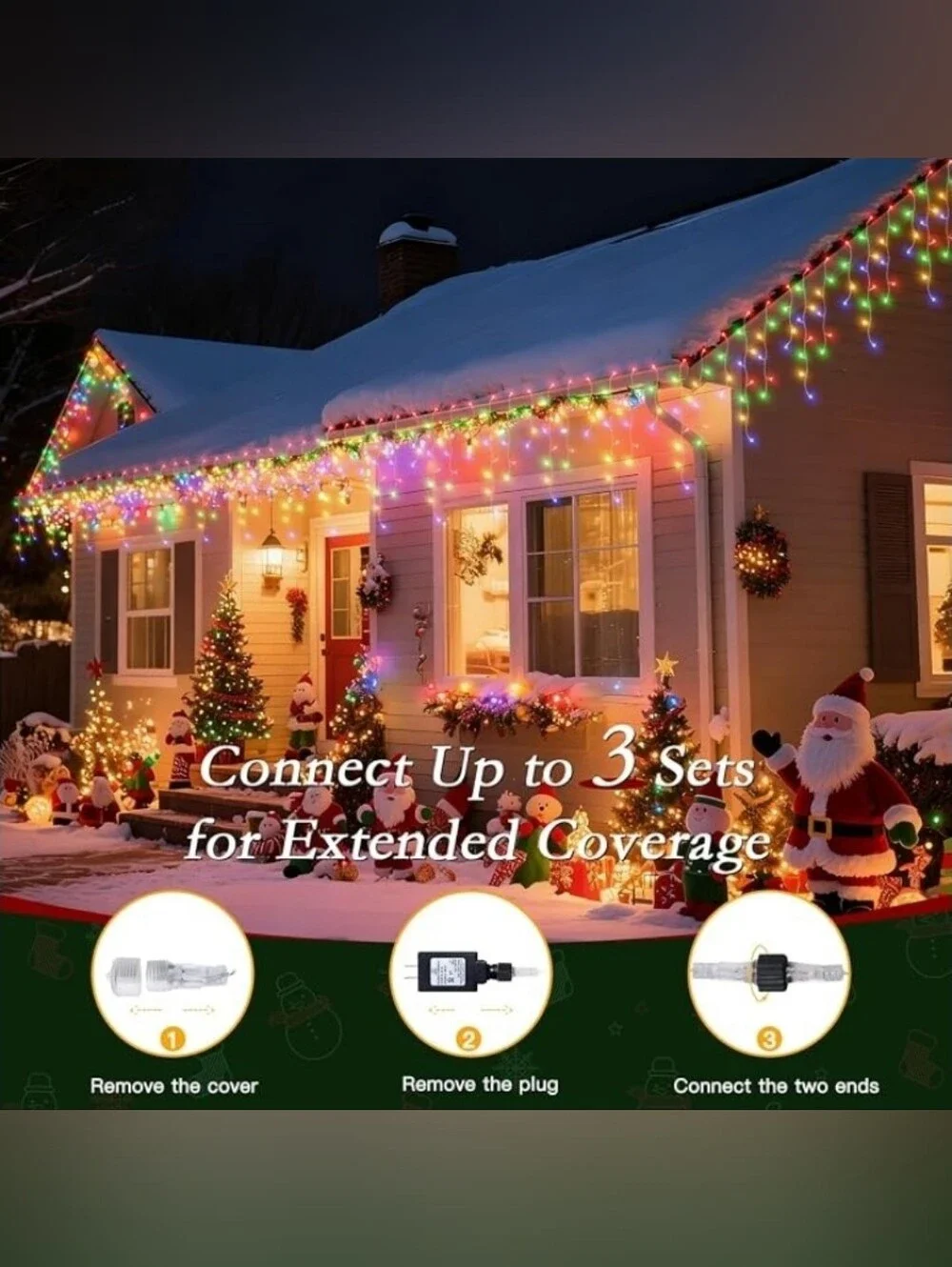 Soagrc 42ft Multicolor Christmas Icicle Fairy Lights, 396 LED with 8 Modes